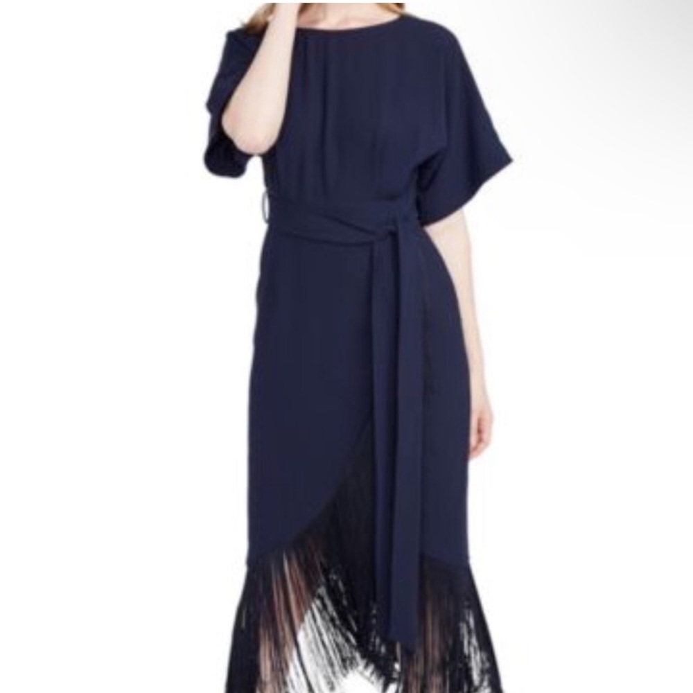 RACHEL Rachel Roy Fringe Wrap Midi Dress